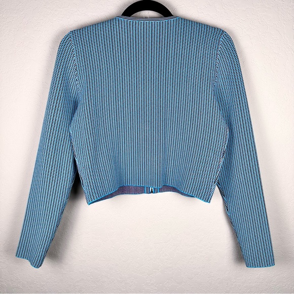Akris Punto Womens Size 6 Crop Bolero Cardigan Full Zip Blue Red White Pattern - Picture 3 of 5